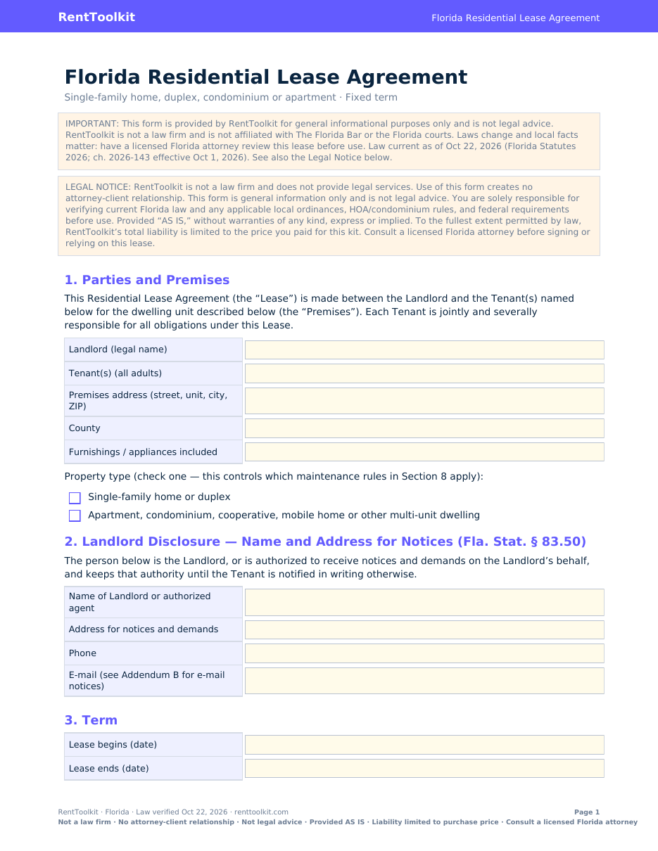 Lease cover page preview